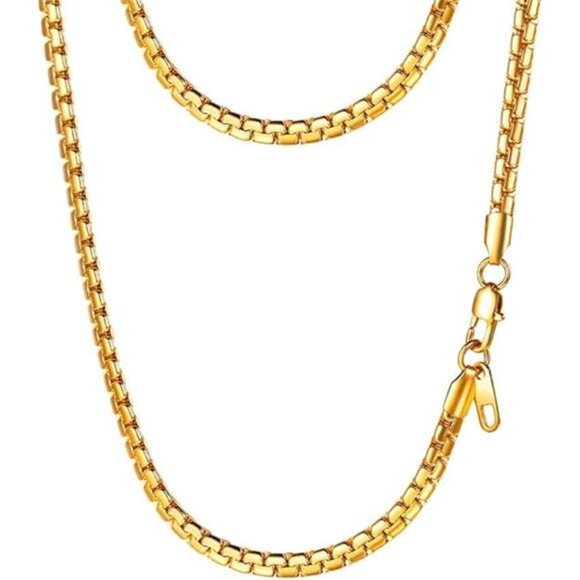 Gold Chain - Gold Double Curb Link Chain - Mens Gold Chains  Stylish Gold Round Link Chain Necklace for Men, Style: 4mm-Luxury Gold 22 Inches